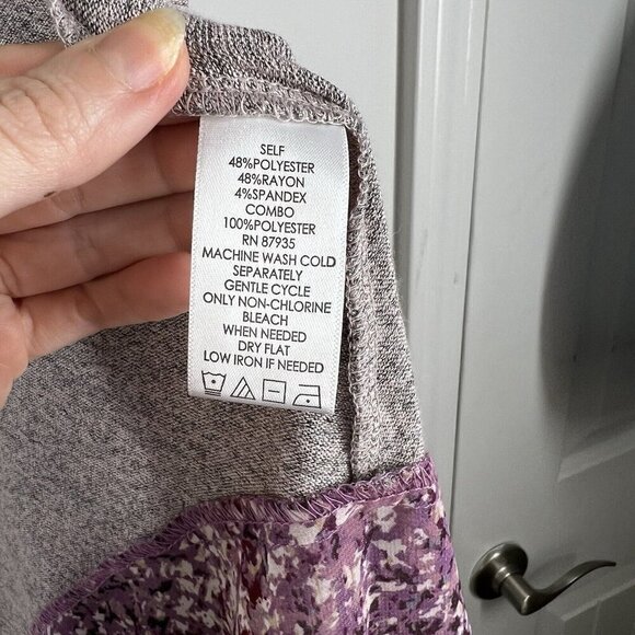 LOGO by Lori Goldstein Space Dye Cardigan with Pleated Chiffon Trim Size Medium - Picture 8 of 9